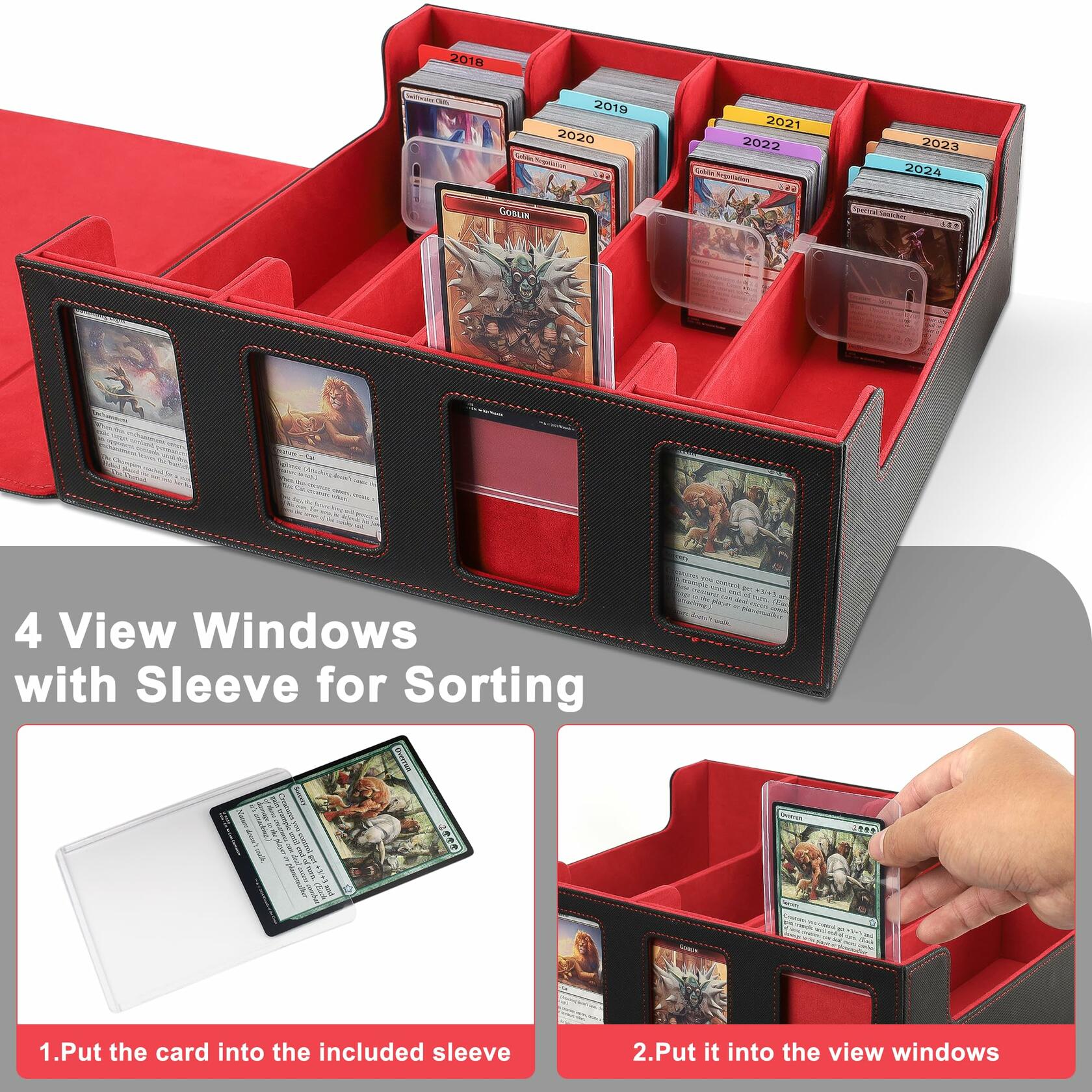KEGGTUN Card Deck Storage Box for 3000+ MTG Cards with Dividers Dice Red&Black